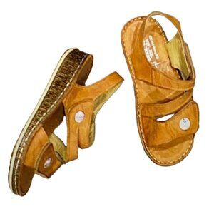 VOLKS WALKERS Well Being Tan Velcro Handmade Leather Cork Boho Comfy Sandal 38
